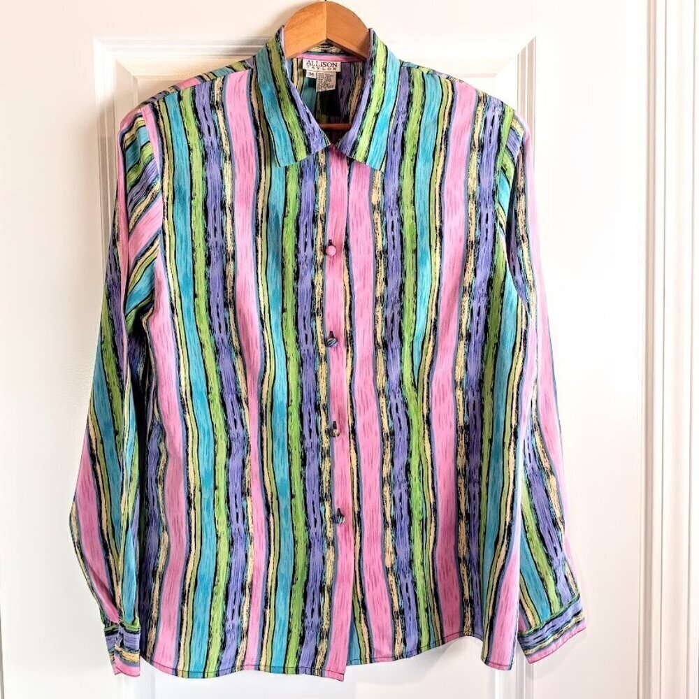 Vintage Allison Taylor Pastel Stripe Silk Blouse